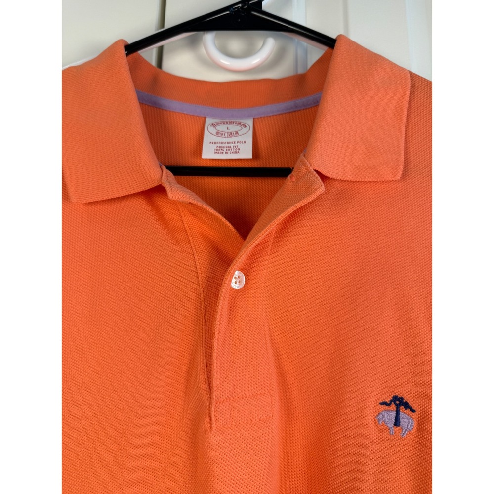 Brooks Brothers Mens Performance Polo Shirt Original Fit Orange Cotton Large - Picture 2 of 3